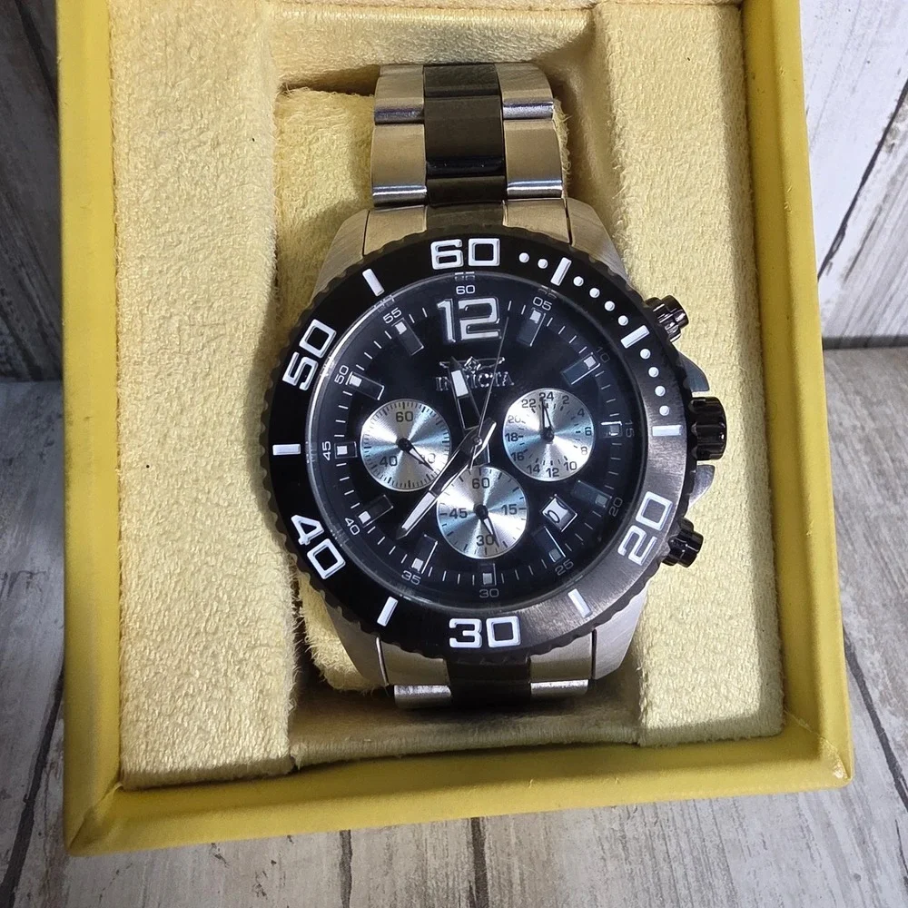 Invicta Pro Diver 17401 Mens Chronograph Black Dial Stainless Steel Watch 48mm